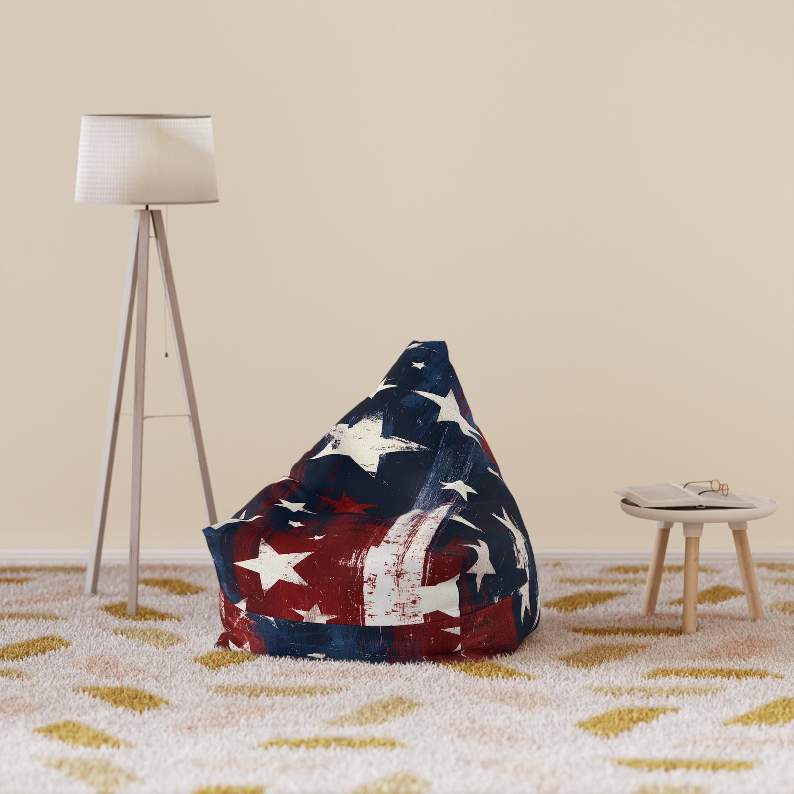 American Flag Stars Bean Bag Chair Cover — Vintage Red White Blue Patriotic Decor
