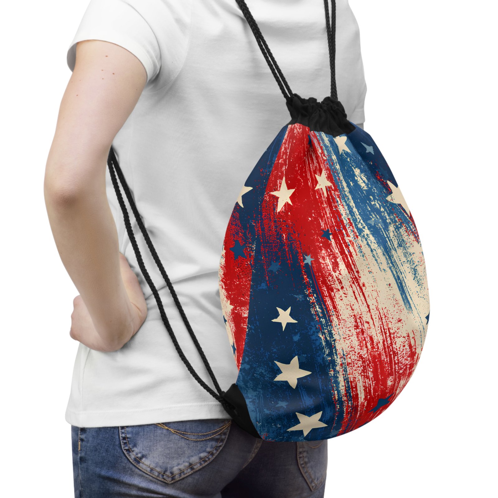 American Flag Grunge Drawstring Bag — Patriotic Stars & Stripes Gym Sack for 4th of July