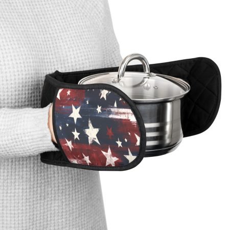 Patriotic Star Oven Mitts - Double-Handled American Flag Pot Holder