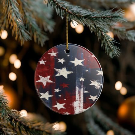 American Flag Stars Ceramic Ornament – Rustic Patriotic Holiday Decor