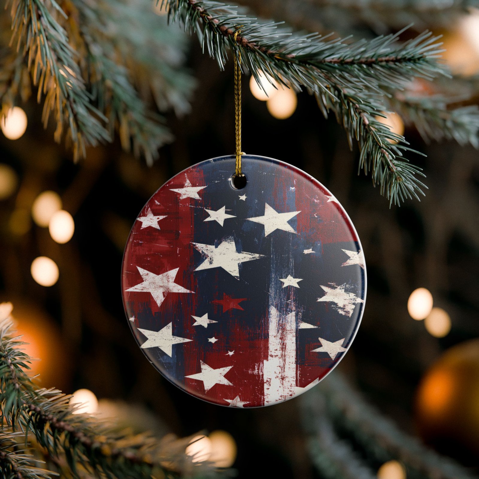 American Flag Stars Ceramic Ornament – Rustic Patriotic Holiday Decor