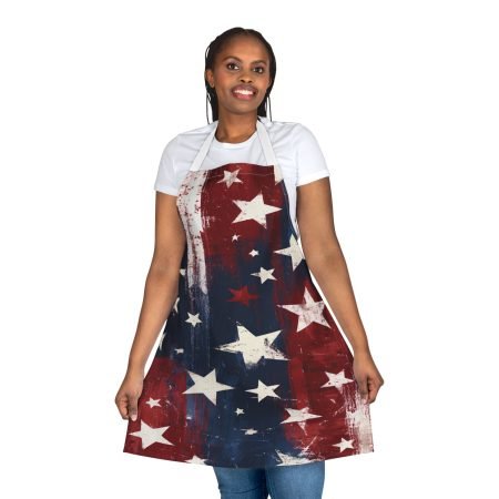 Patriotic Stars Apron – Distressed Red White & Blue Kitchen Apron