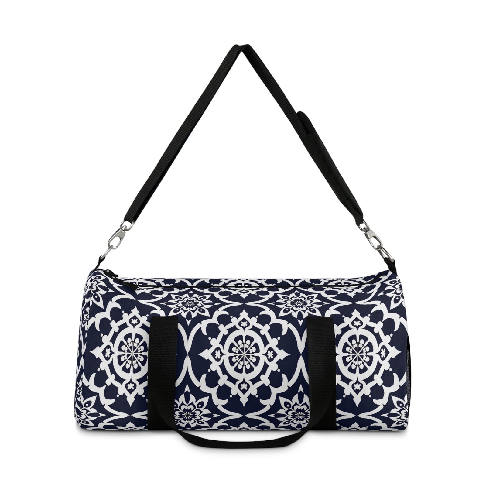 Navy Moroccan Tile Duffel Bag — Stylish Travel Gym Tote - Image 2