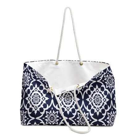 Navy Moroccan Tile Weekender Bag — Large Nautical Travel Tote