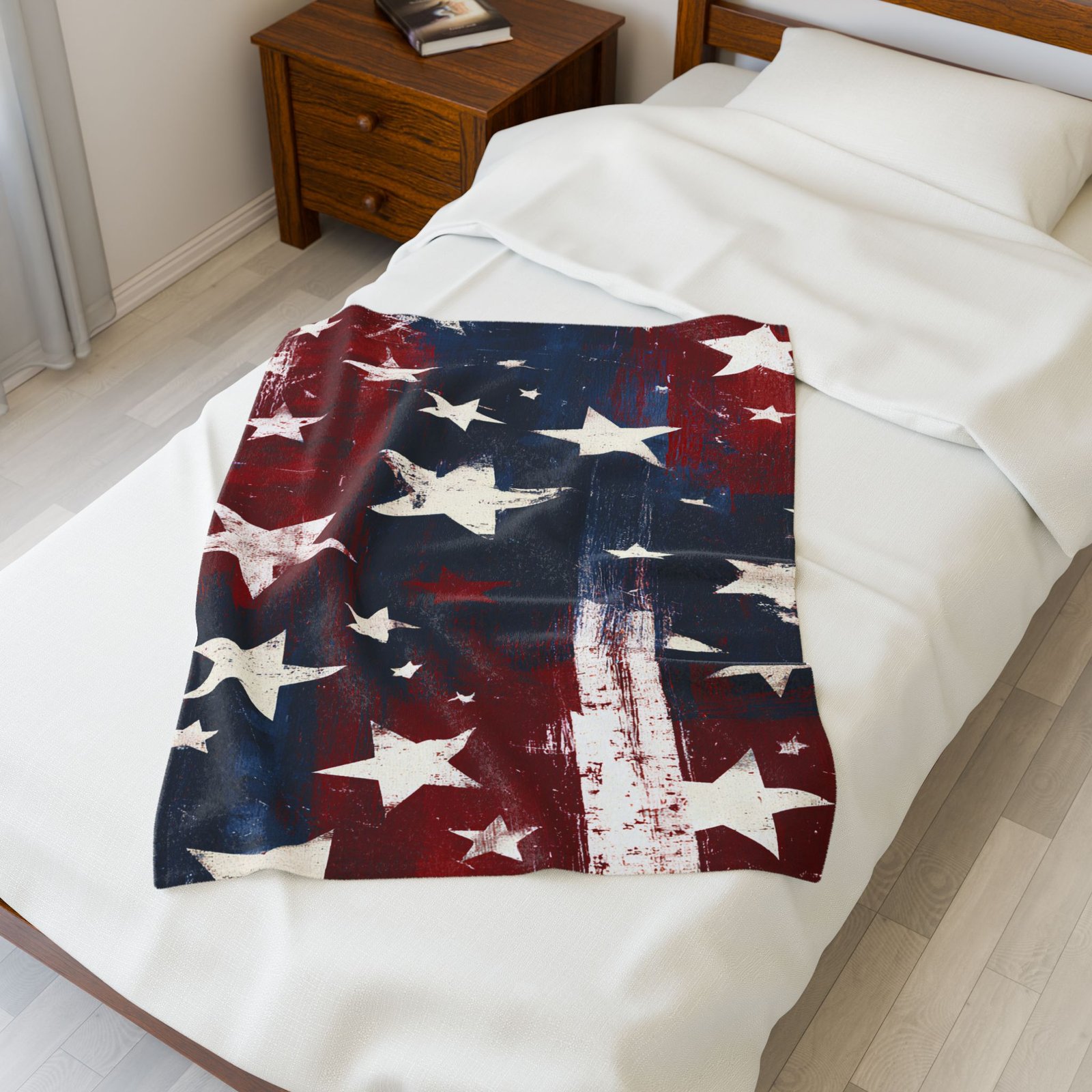 American Flag Velveteen Plush Blanket – Distressed Stars & Stripes Throw for 4th of July, Patriotic Home Decor - Image 4