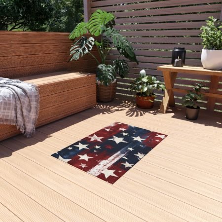 Patriotic Stars Outdoor Rug — Distressed American Flag Patio Mat