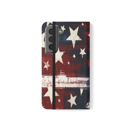 American Stars Flip Phone Case — Distressed Red White Blue Wallet Cover