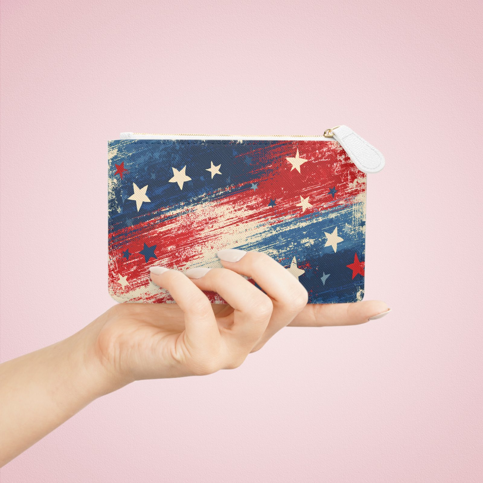 Patriotic Stars Mini Clutch — Vintage American Flag Zip Pouch for 4th of July - Image 2