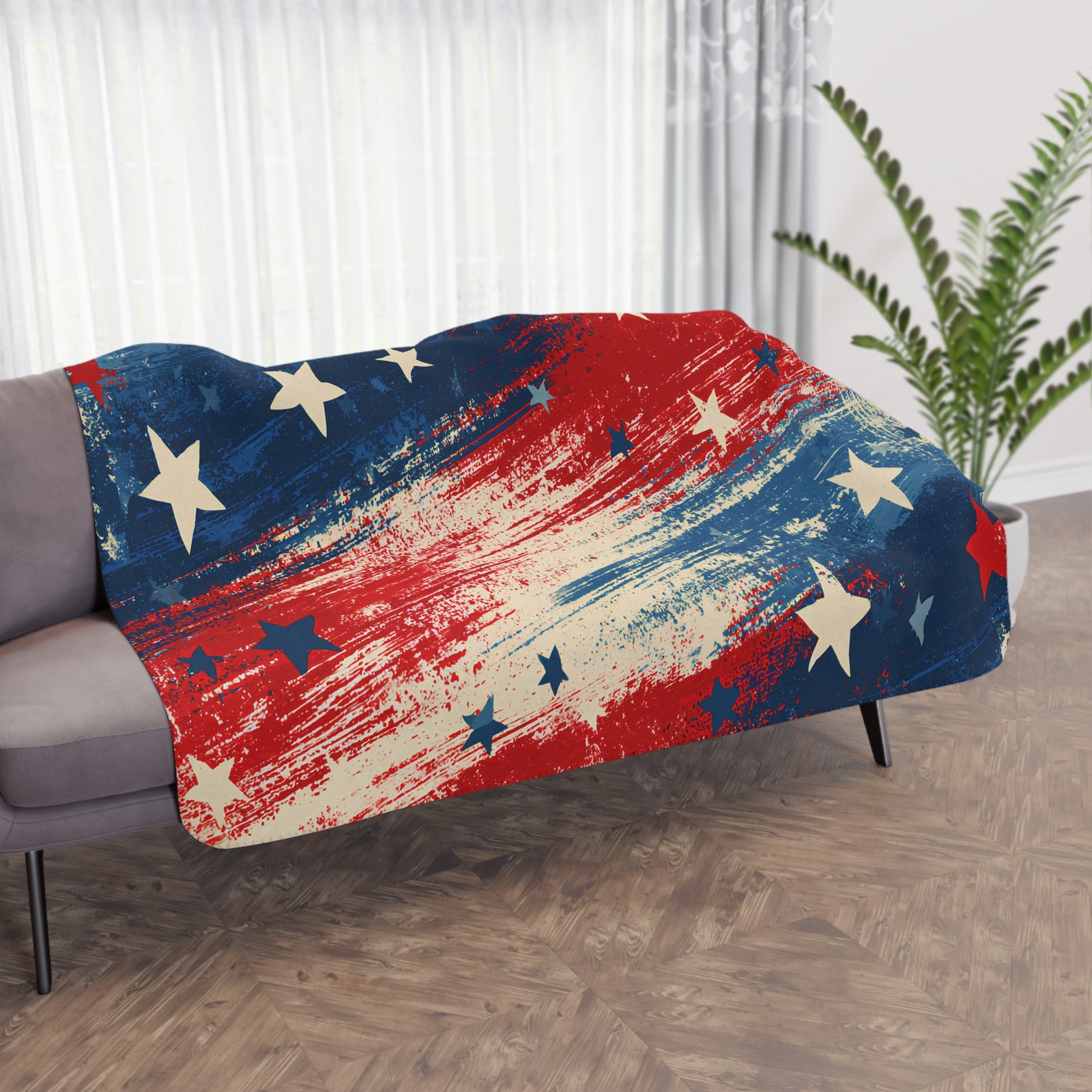 Patriotic Stars Sherpa Blanket – Tan Reversible Cozy Throw - Image 4