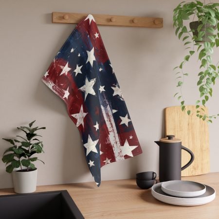 Patriotic Stars Tea Towel – Rustic American Flag Kitchen Towel