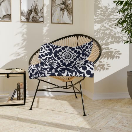 Velveteen Microfiber Blanket — Navy White Moroccan Tile Throw for Living Room, Sofa & Bed