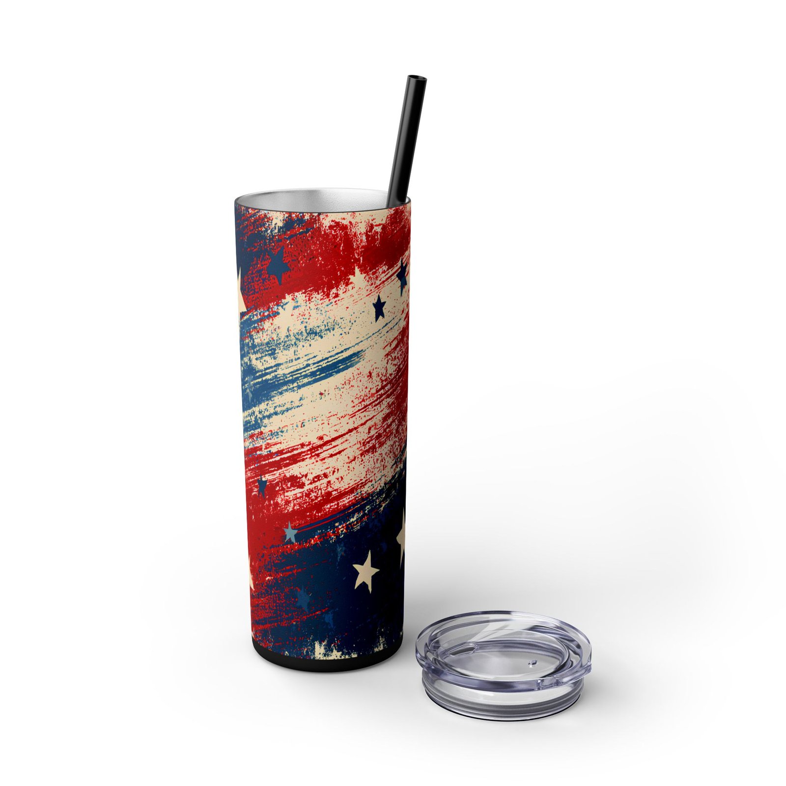 Patriotic American Flag Skinny Tumbler 20oz with Straw — Distressed Stars & Stripes - Image 4