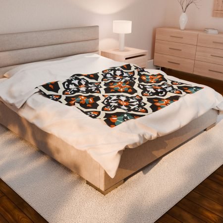 Chic Velveteen Plush Blanket | Cozy Black & Orange Floral Design