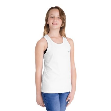 Kids' White Jersey Tank Top — Minimal Triangle Logo Casual Summer Tee